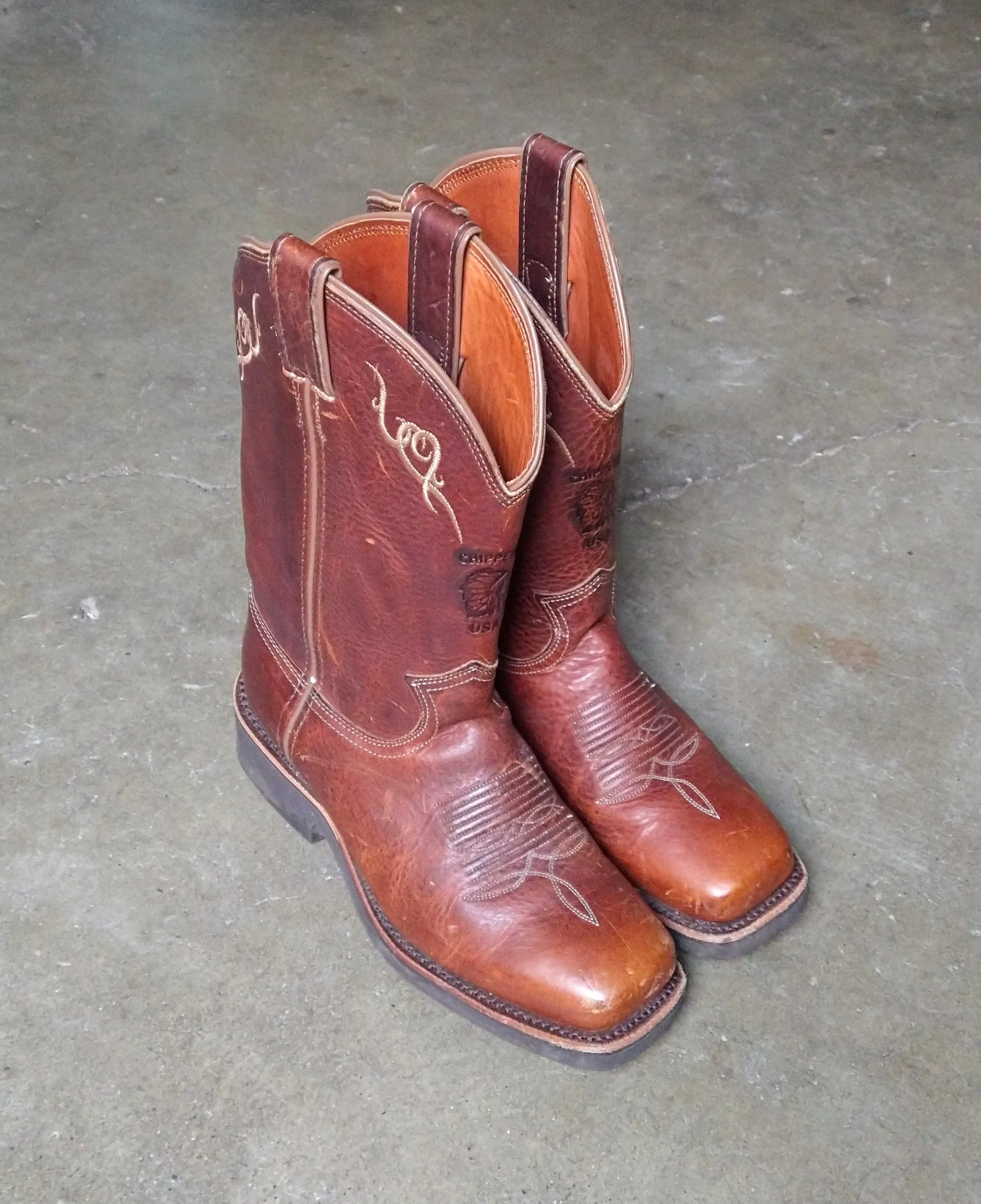 Chippewa Cowboy Boots Size 7.5 Brown Leather Western