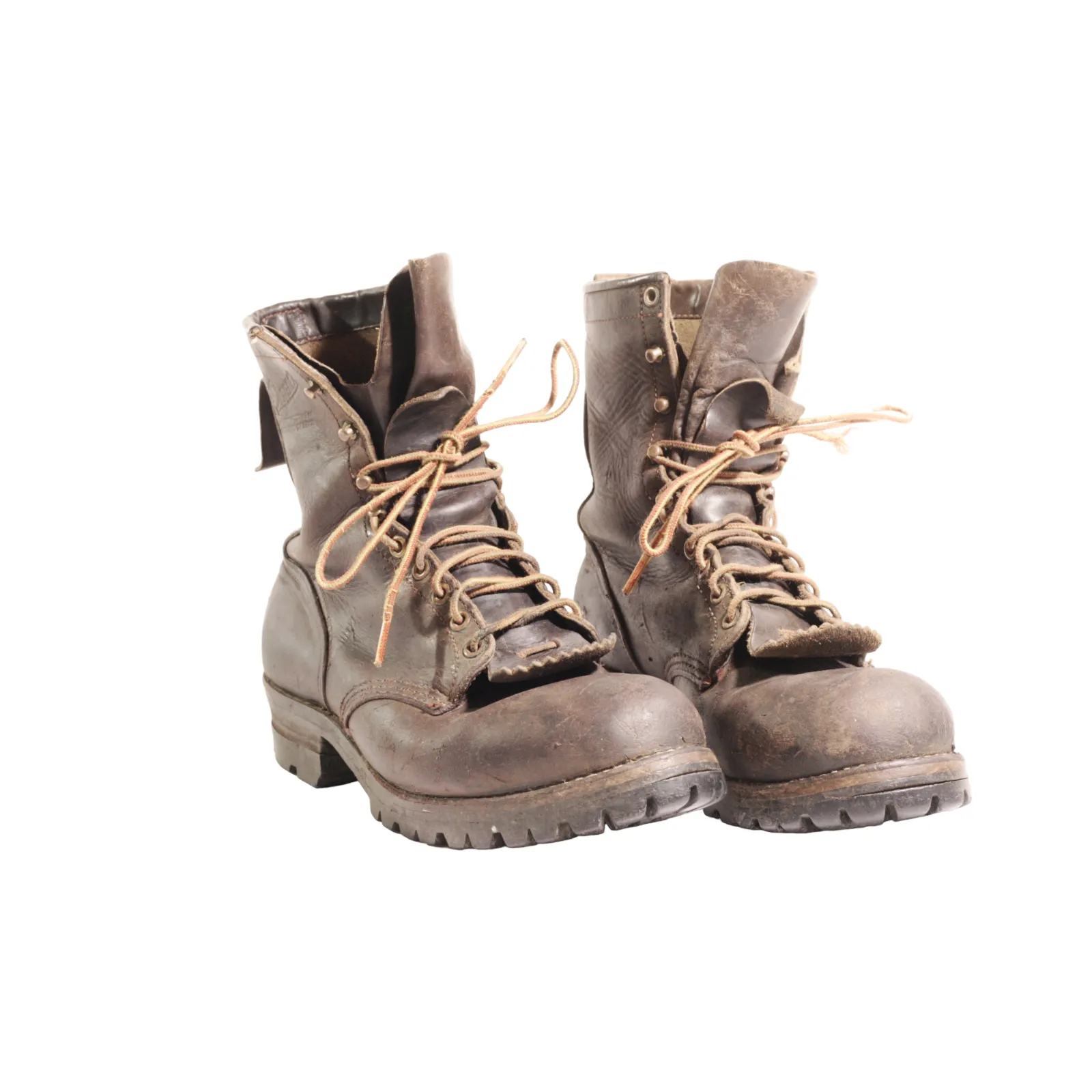 Distressed Heavy Worn Brown Leather Kiltie Logger Boots USA