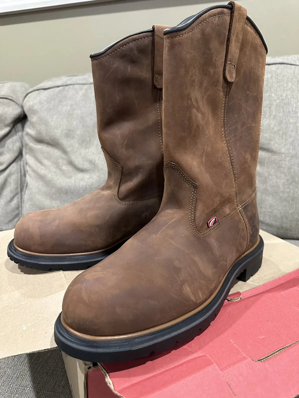 Red wing pull on boots
