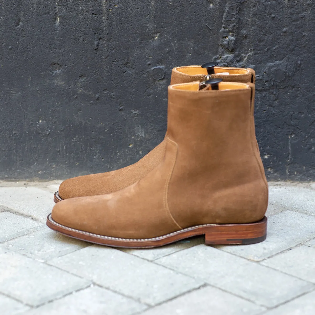 Viberg Snuff Suede Side Zip