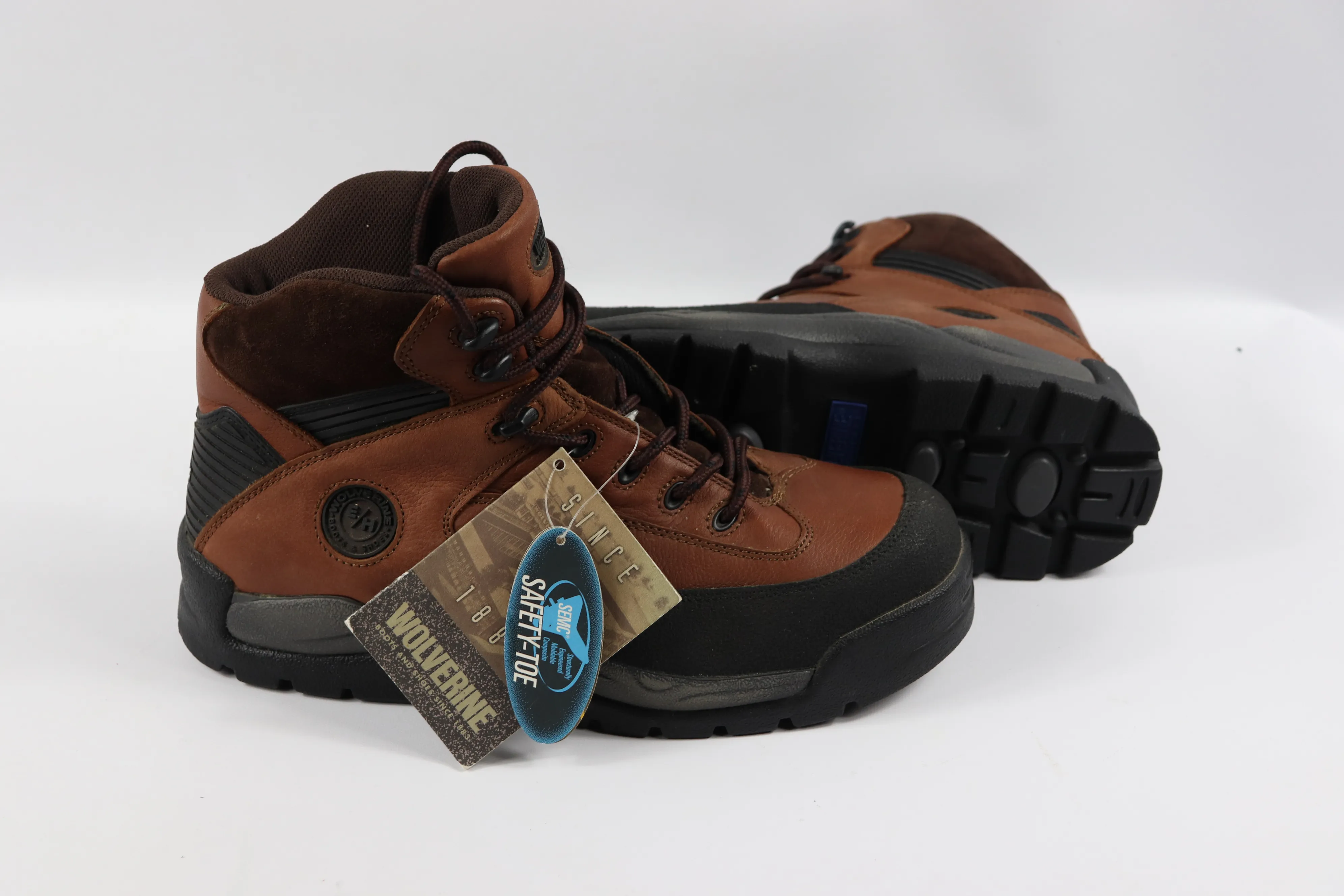 Vintage New Wolverine Mens 9.5 EW Safety Toe Electrical Hazard Work Boots Brown