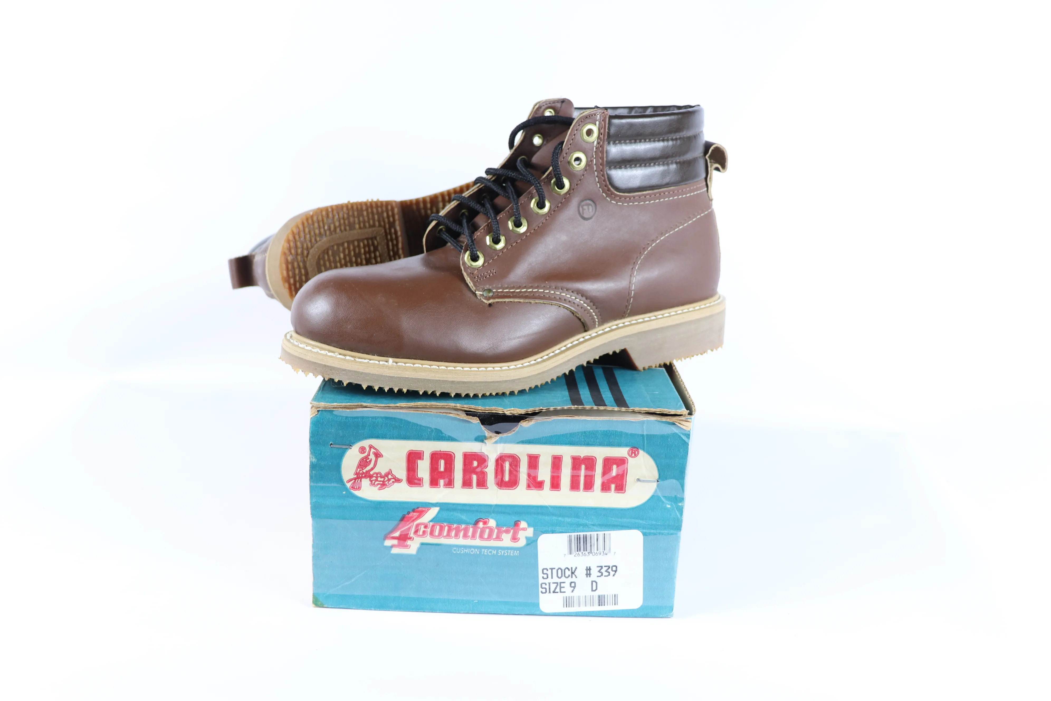 Vintage New Carolina Mens 9 D Steel Toe Leather Lace Up Safety Work Boots Brown