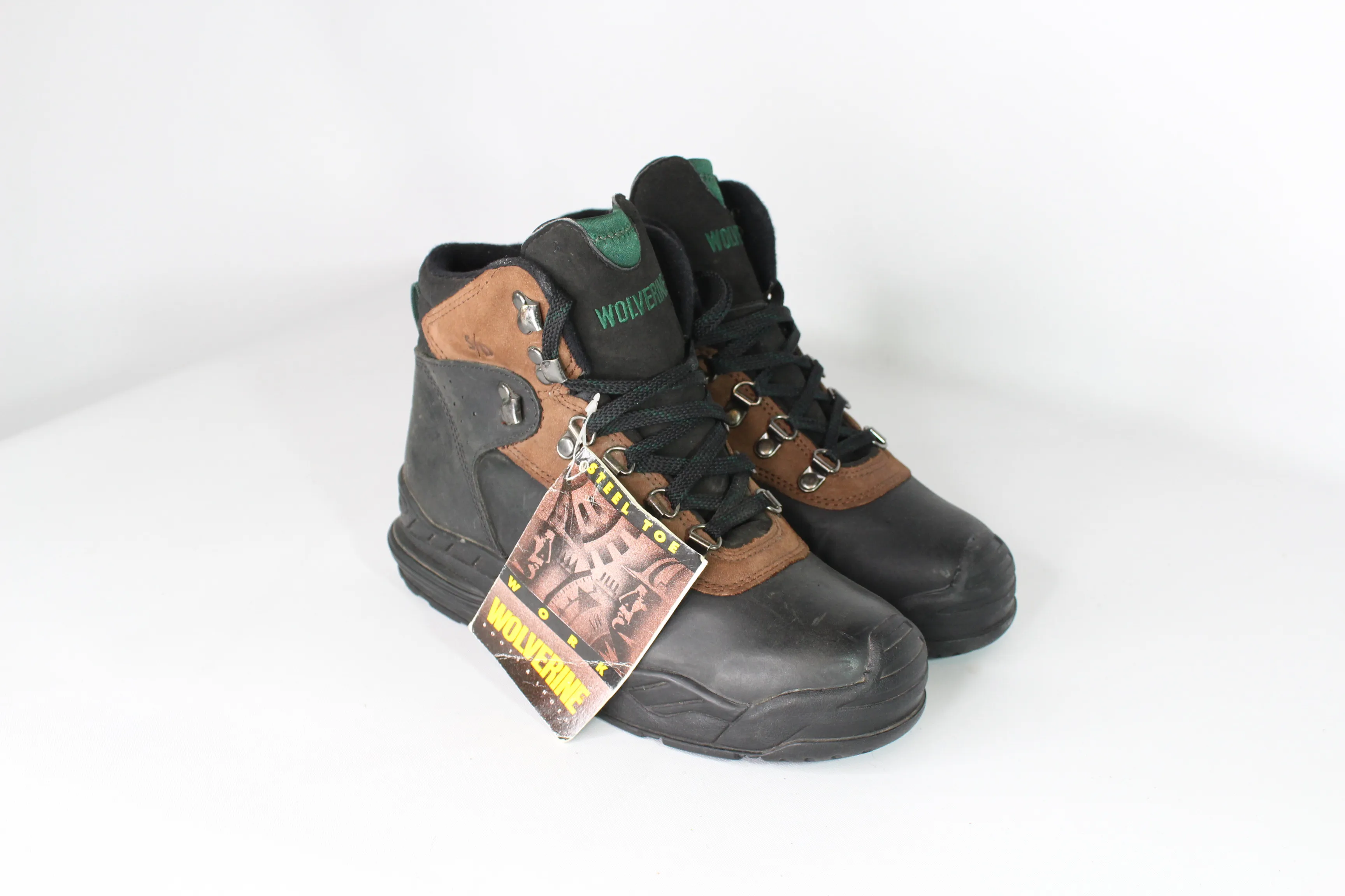 Vintage New Wolverine Mens 7 S/D Steel Steel Toe Leather Work Boots Black