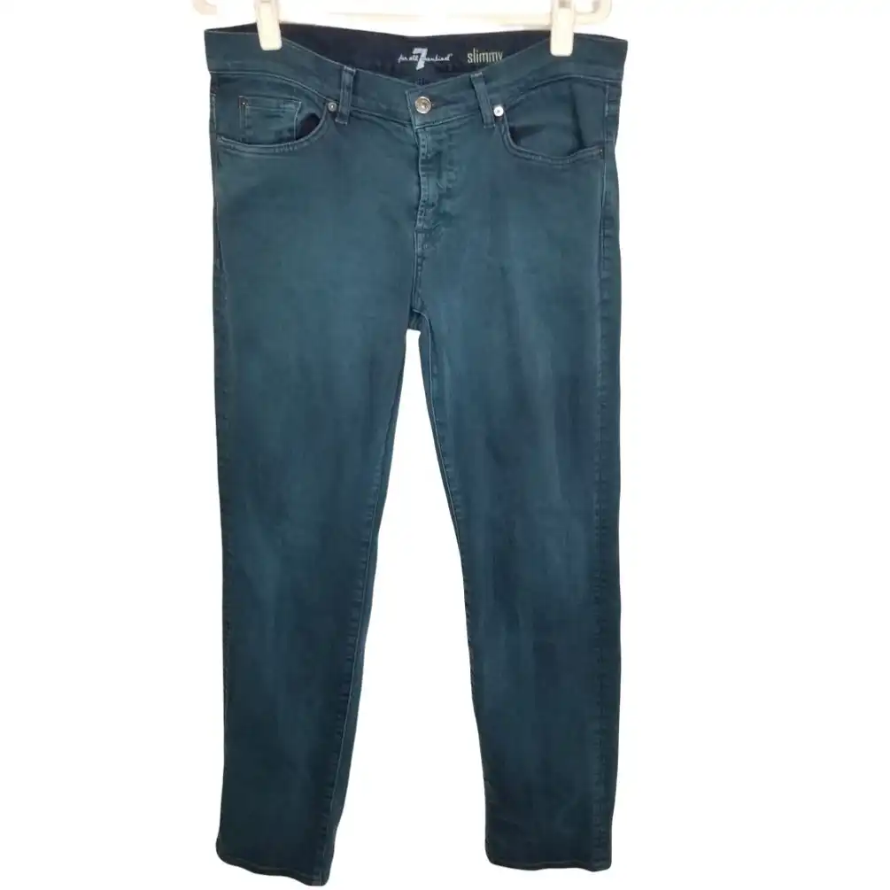 7 For All Mankind Mens 34 Green Denim Slimmy Jeans