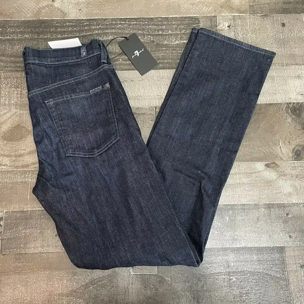 NWT 7 For All Mankind Men Denim Standard Straight Leg Jeans Blue Dark Wash 29x34