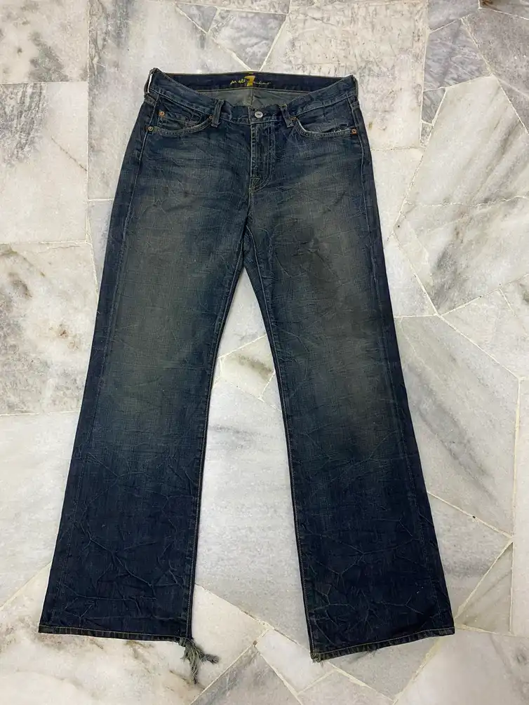 VINTAGE 7 FOR ALL MANKIND DISTRESSED BOOTCUT DENIM JEANS