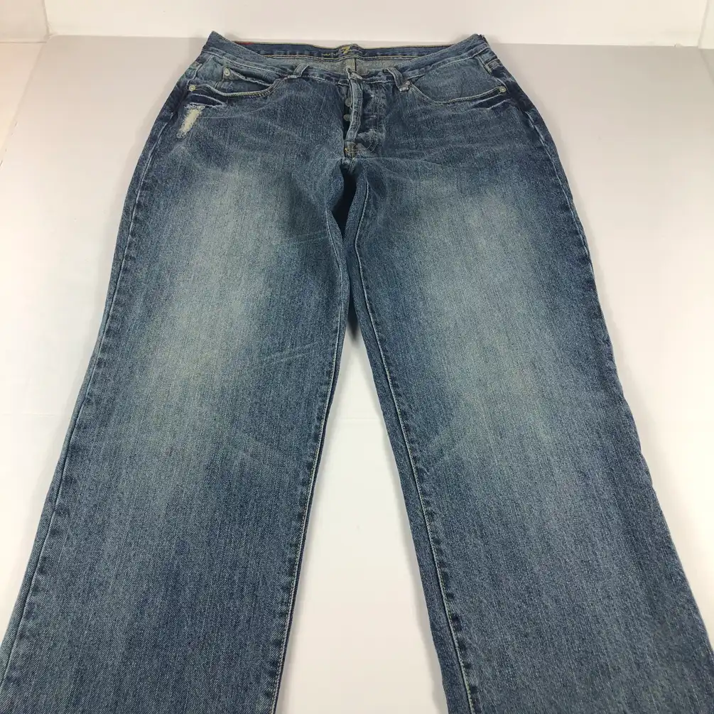 7 For All Man Kind STR8 Straight Blue Faded Distressed Denim