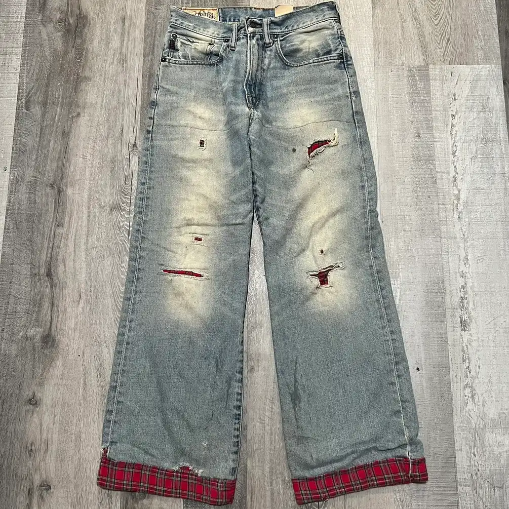 VTG Abercrombie Baggy Wide Leg Plaid Y2K Denim Jeans