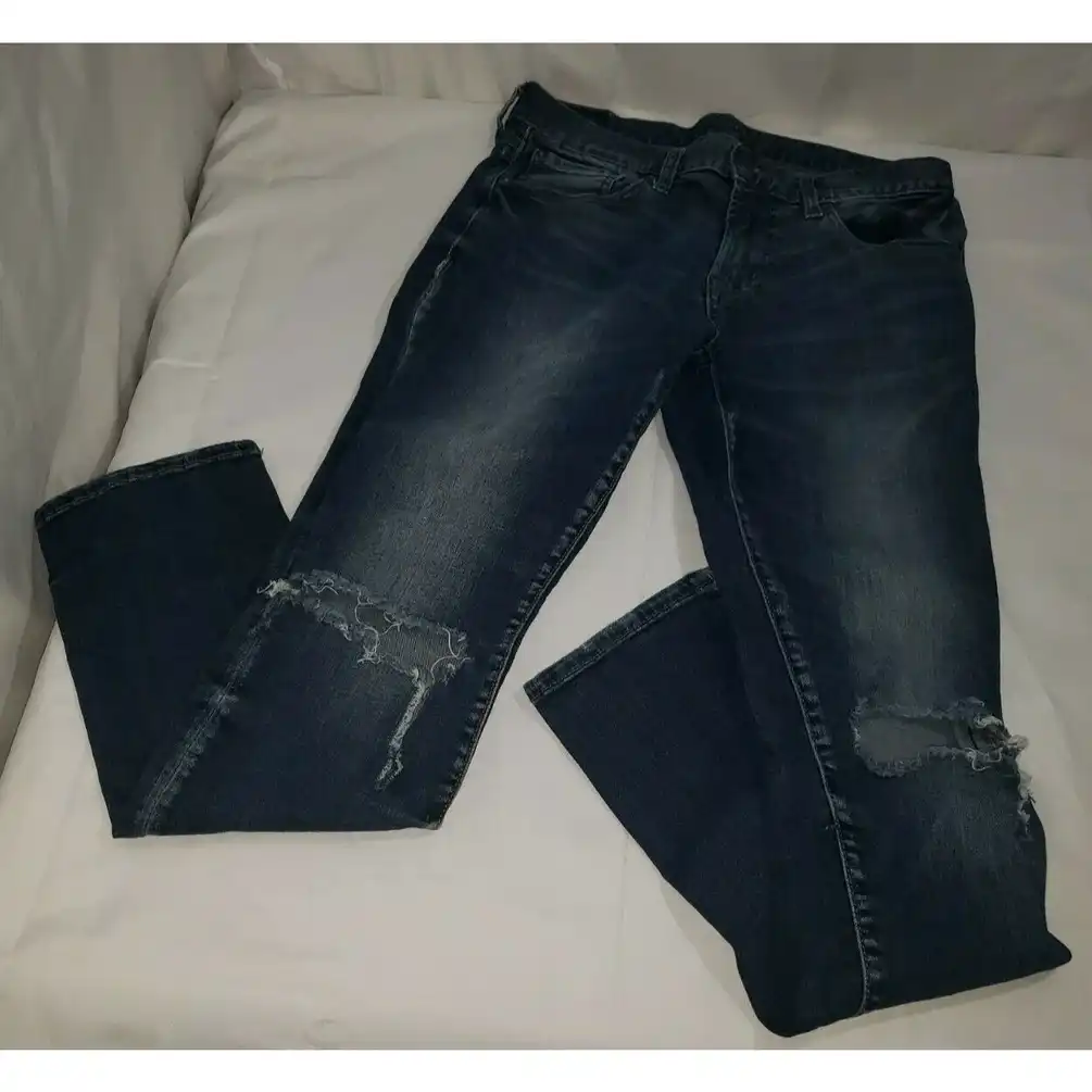 Distressed Jeans 29x30 Slim Straight Dark Wash