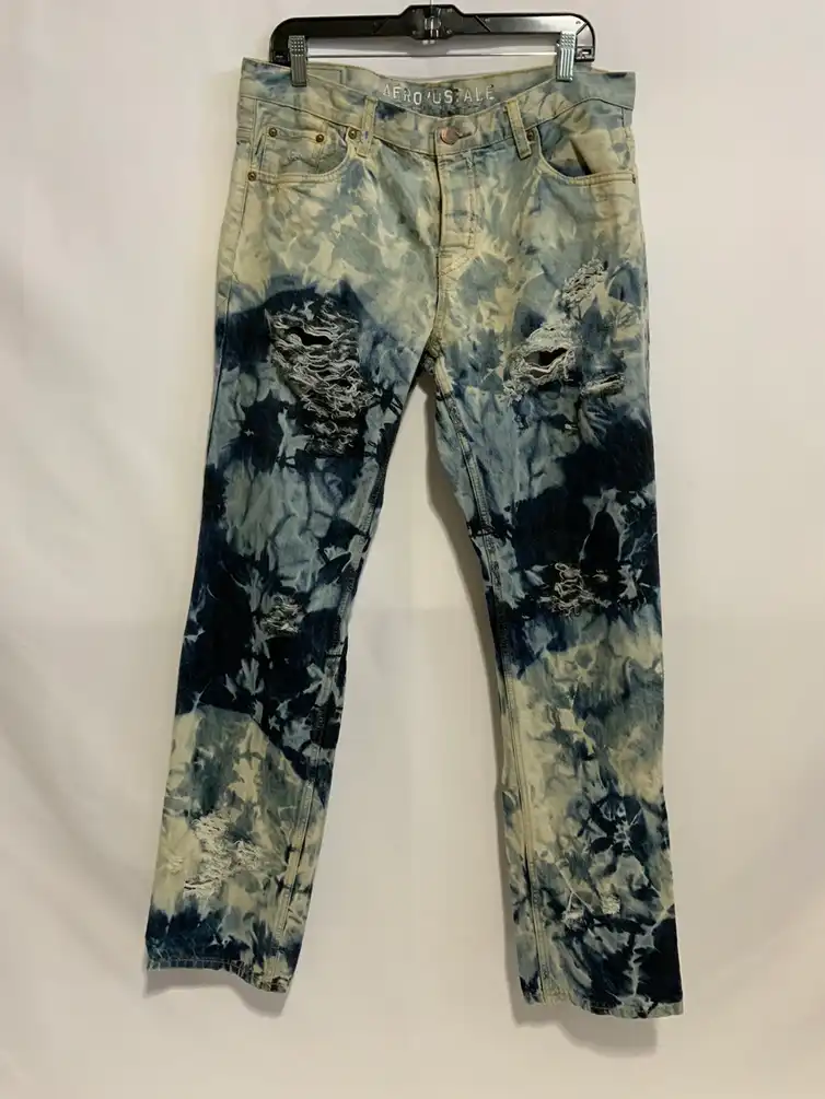 Bowery Slim Straight Acid wash distressed torn denim