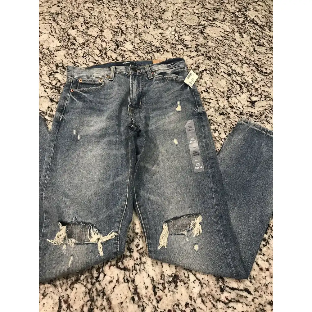 New AERO Aeropostale 100% Cotton Straight Men's Light Denim Dad Jeans Size 28x32
