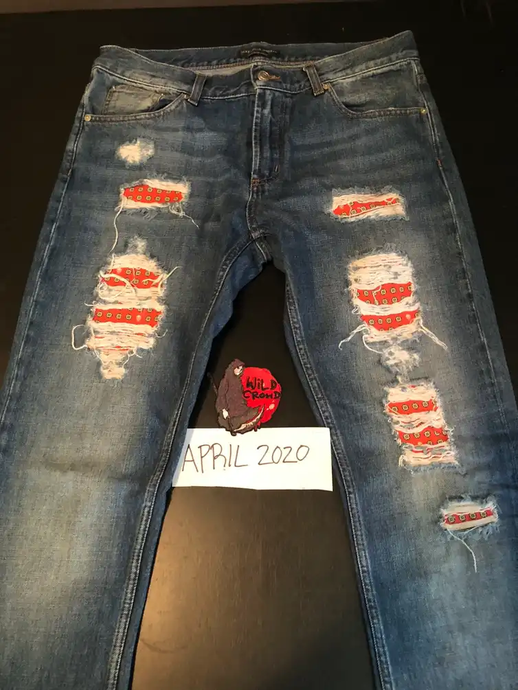 Alexander McQueen Distressed Bandana Denim Red
