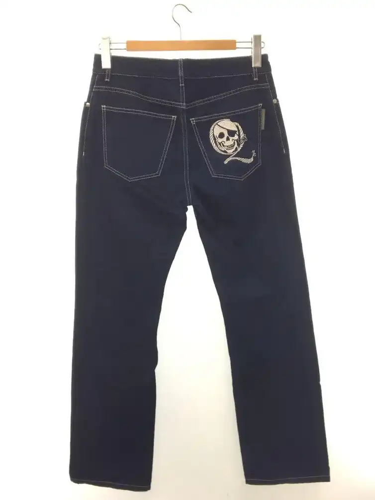 Contrast Stitch Skull Embroidered Denim Jeans
