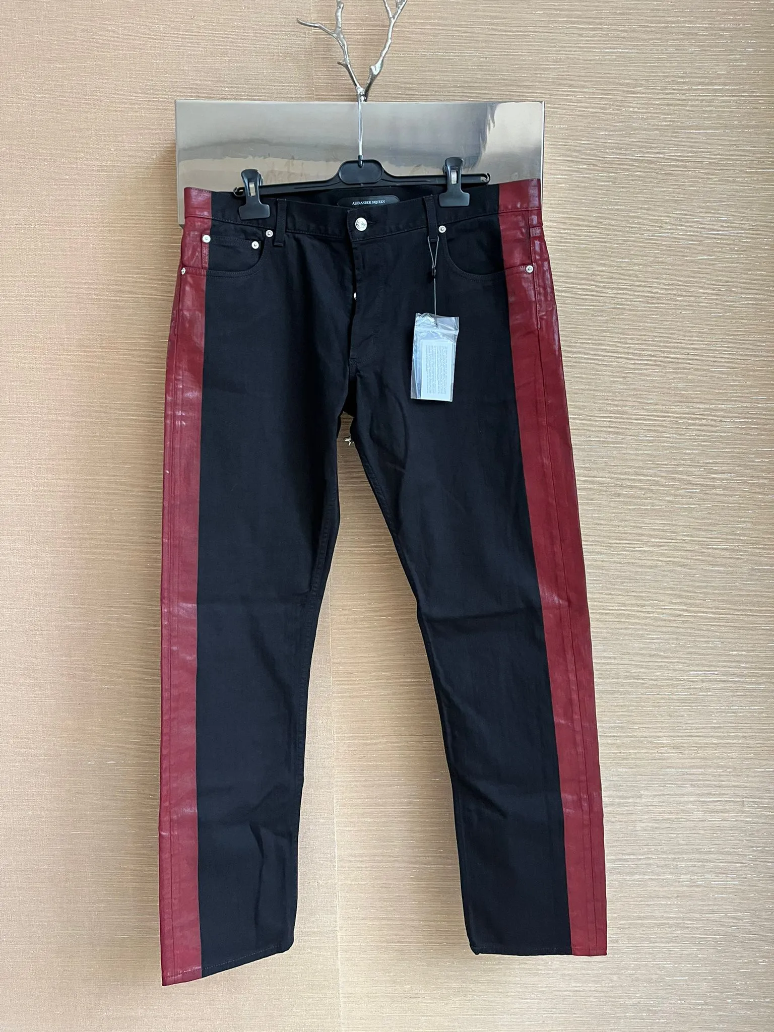 Denim With Waxed Trim Detail in Black / Red