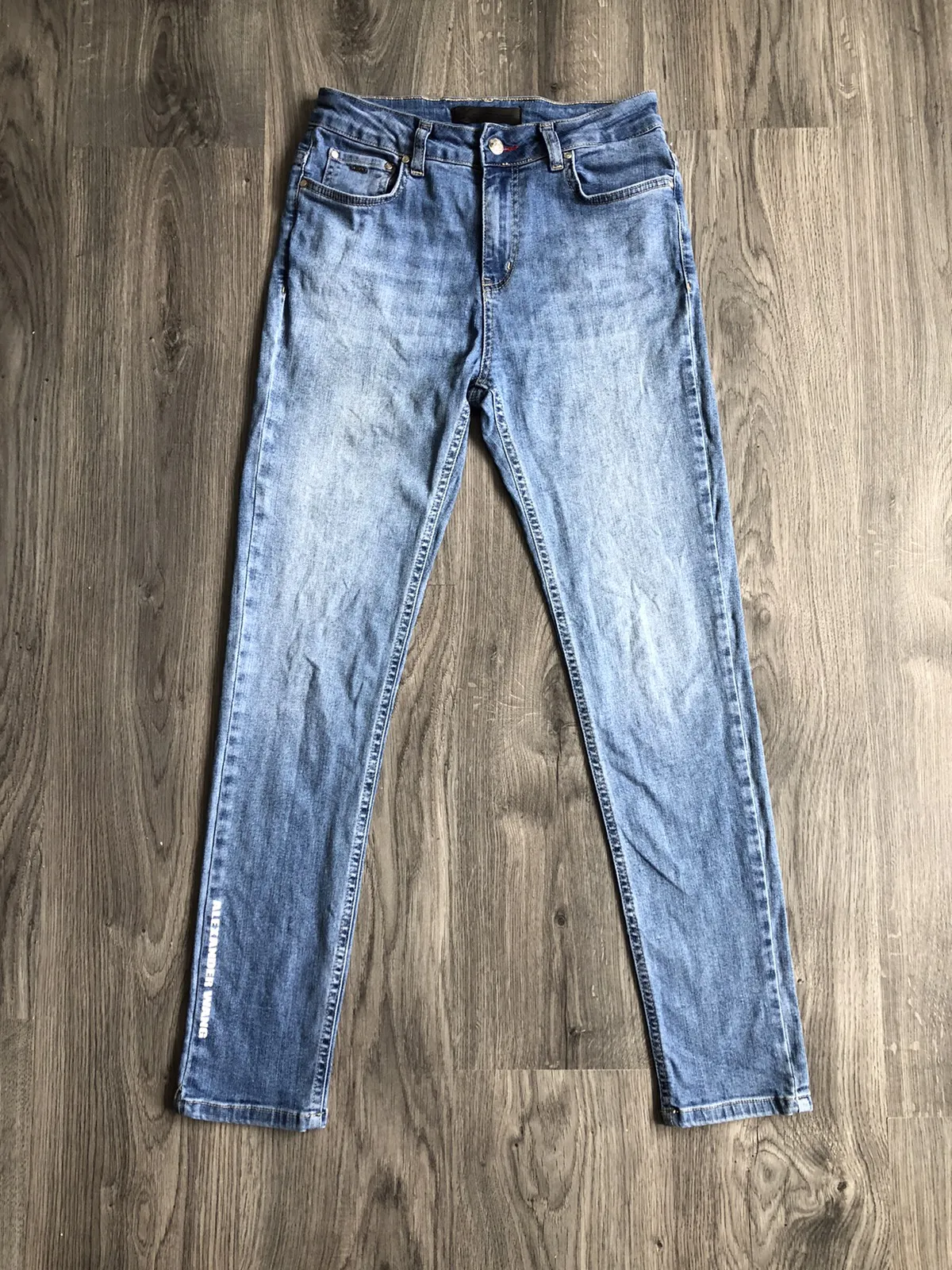 Alexander Wang Skinny Print Logo Blue Denim Pants