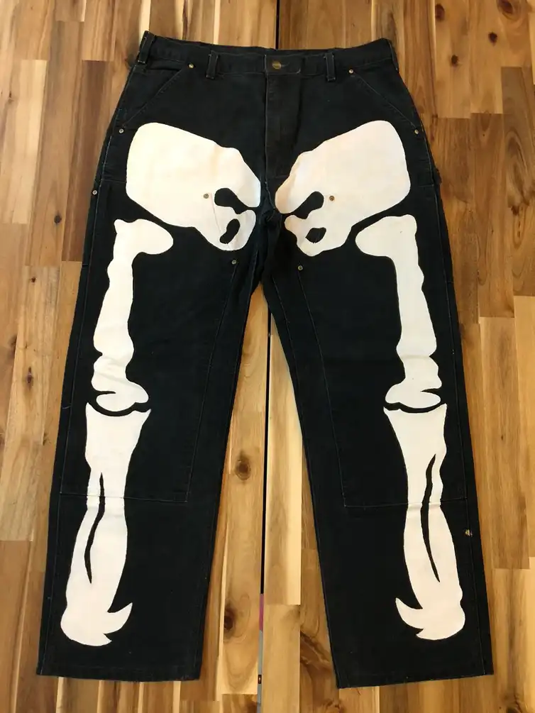 Carhartt Black Double Knee Sketelon Custom Denim Pants