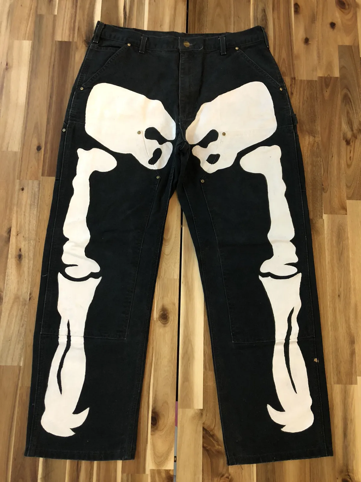 Carhartt Black Double Knee Sketelon Custom Denim Pants