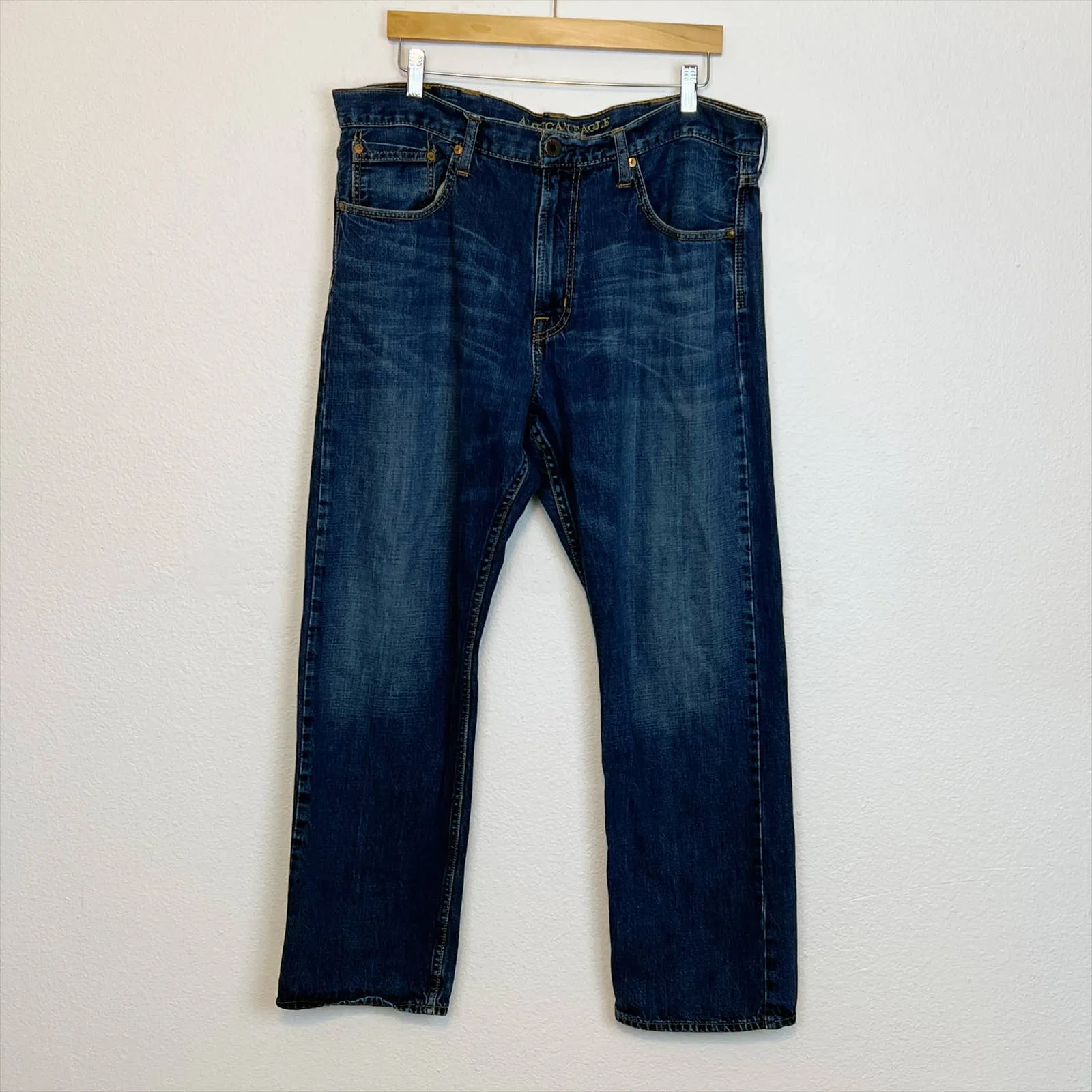 American Eagle Relaxed Straight Leg Jeans 38x32 Dark Indigo
