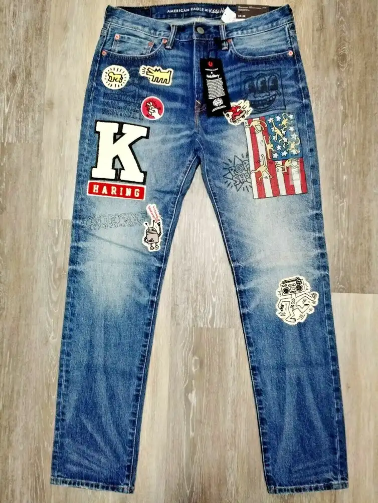 RARE LIMITED EDITION MEN'S SLIM FIT JEANS PATCHES GRAPHICS