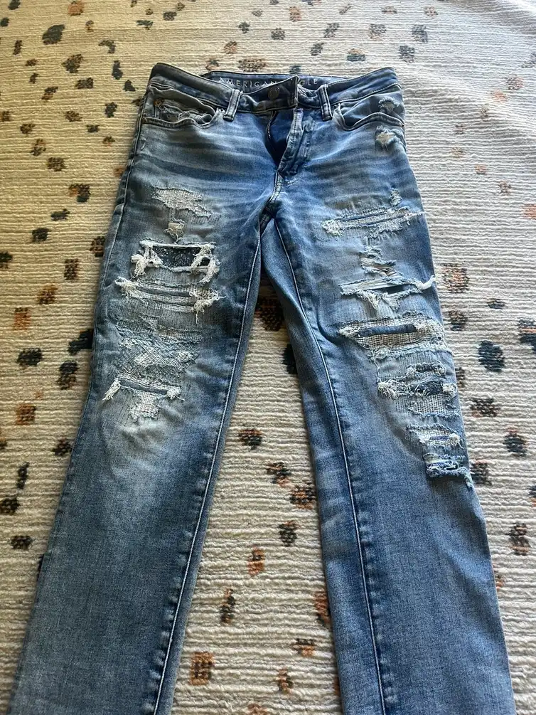 American Eagle Blue Bandanna Denim