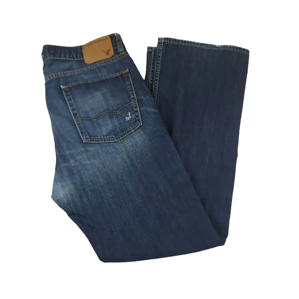 AE Low Rise Boot Cut Slim Distressed Stone Wash 34x32