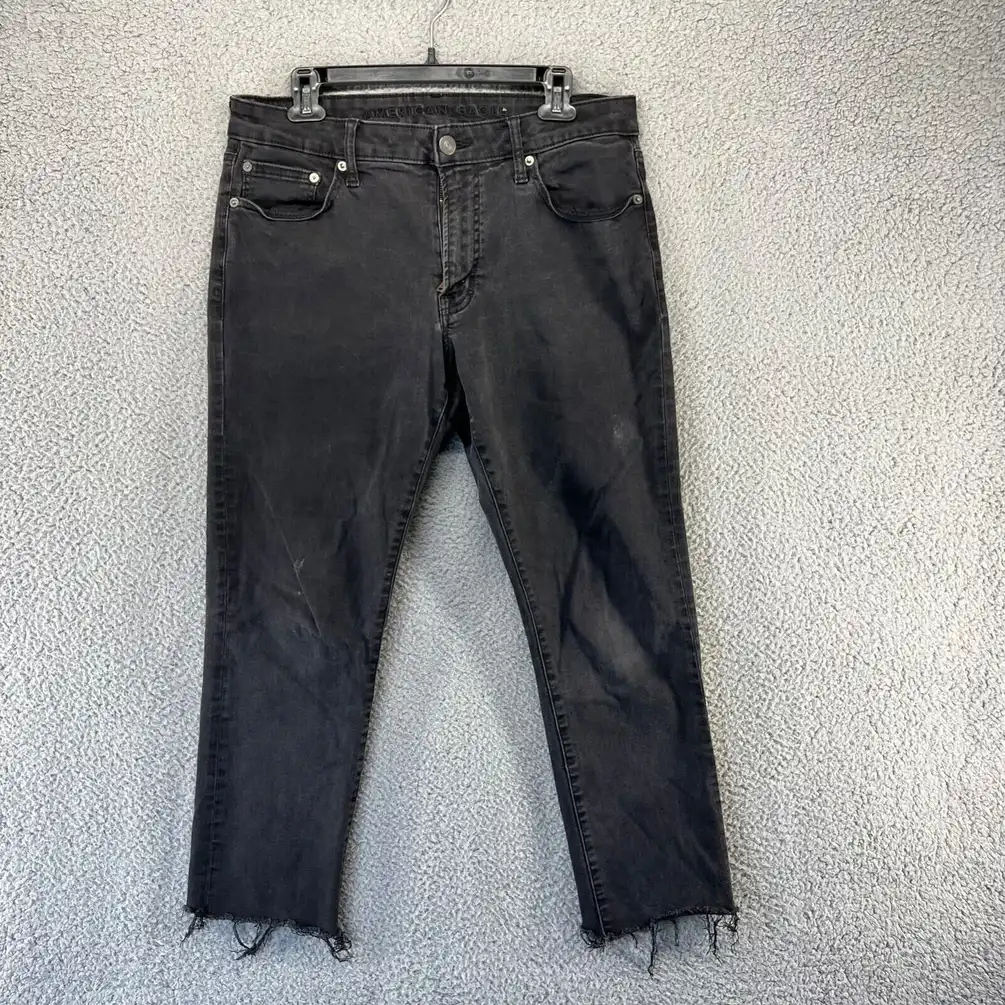 American Eagle Jeans Adult 33 Black Denim Cotton Fit 32x27 Slim Straight Men's