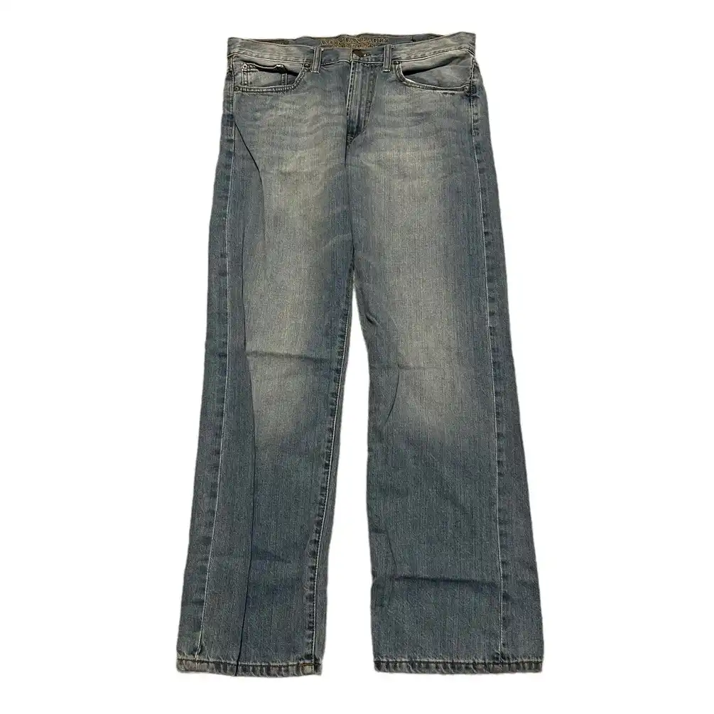 American Eagle Jeans Mens 33x32 Blue Relaxed Straight Cotton Denim Pants Adult
