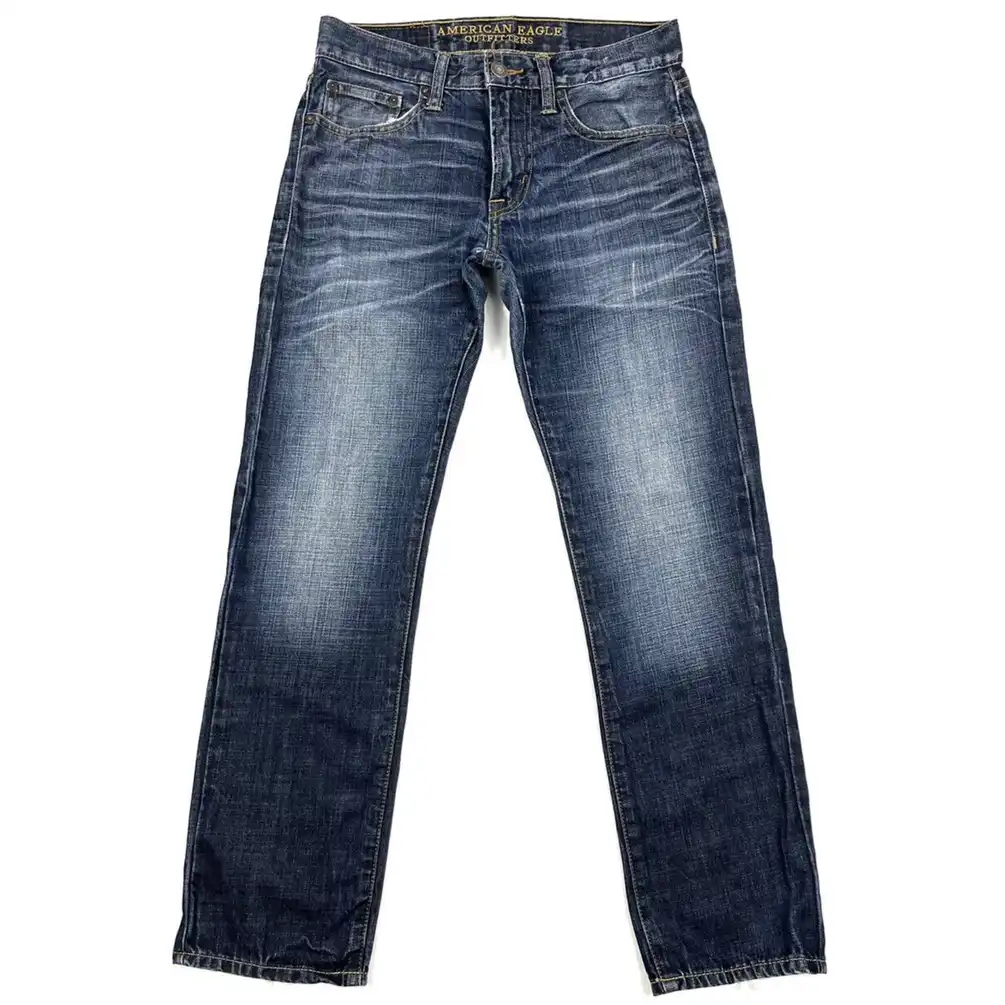 AMERICAN EAGLE Slim Straight Jeans Mens 28x30 Distressed Faded Denim