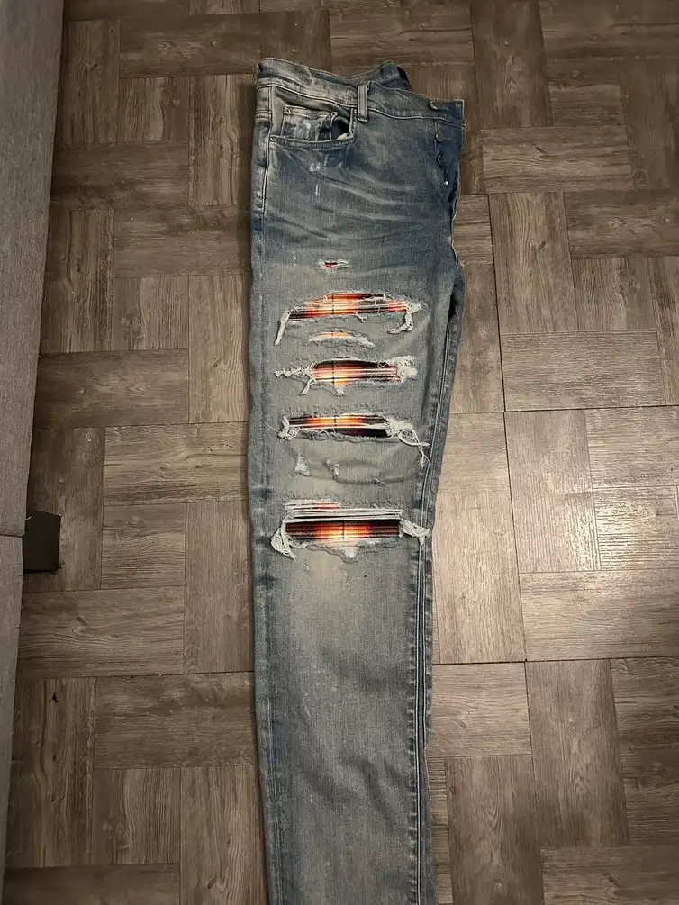 Amiri Blue Plaid Bandana Trasher Jeans