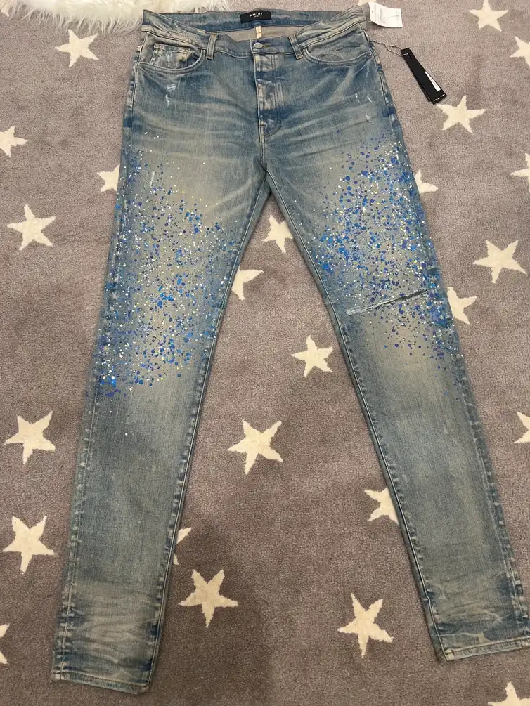 Amiri Clay Indigo Painter Crystal Embellished Jeans