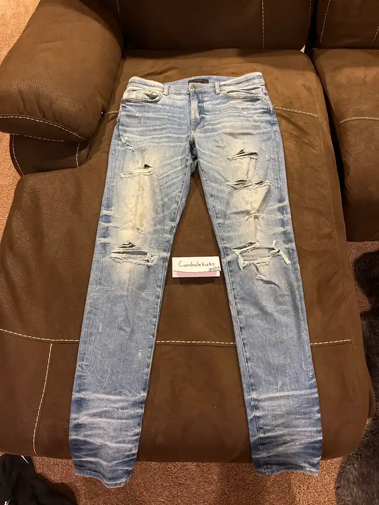 Amiri Blue Indigo Thrashed Denim Jean Size XL