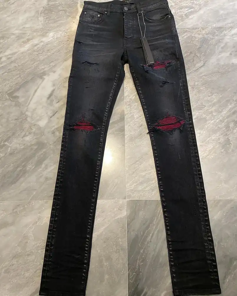 Amiri Workshop Antique Black Red Suede MX1 Jeans