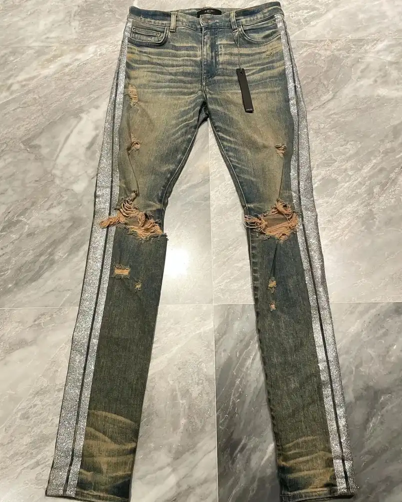 Amiri Dirty Indigo Glitter Track Jeans