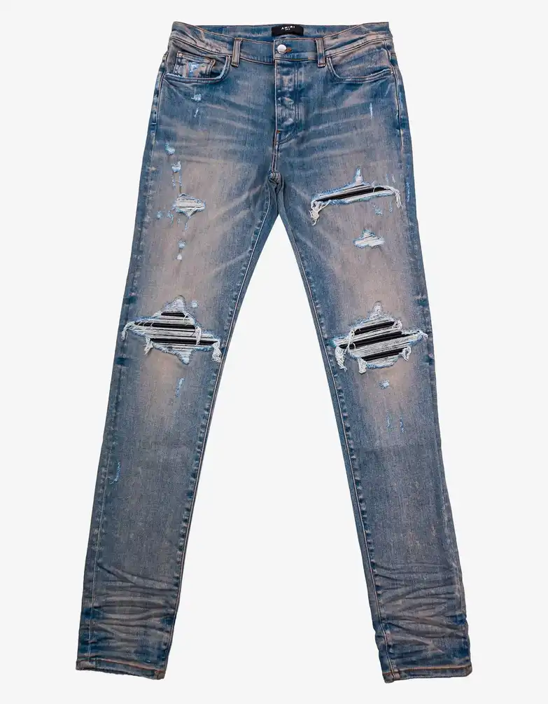 MX1 Clay Indigo Leather Insert Distressed Skinny Jeans