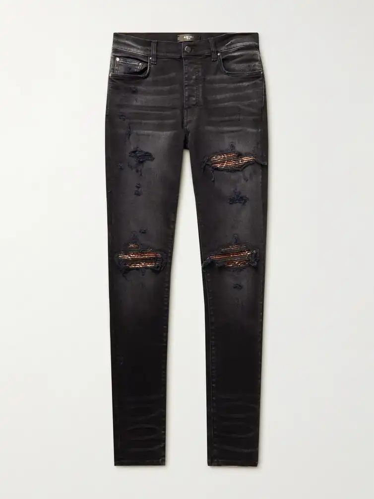 MX1 Skinny-Fit Panelled Distressed Jeans Italy Bandana
