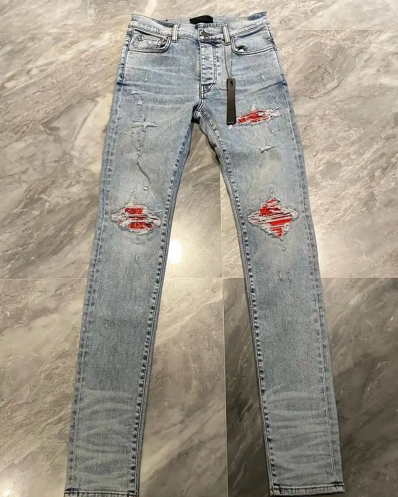 Amiri Workshop Light Indigo Orange Bandana MX1 Jeans