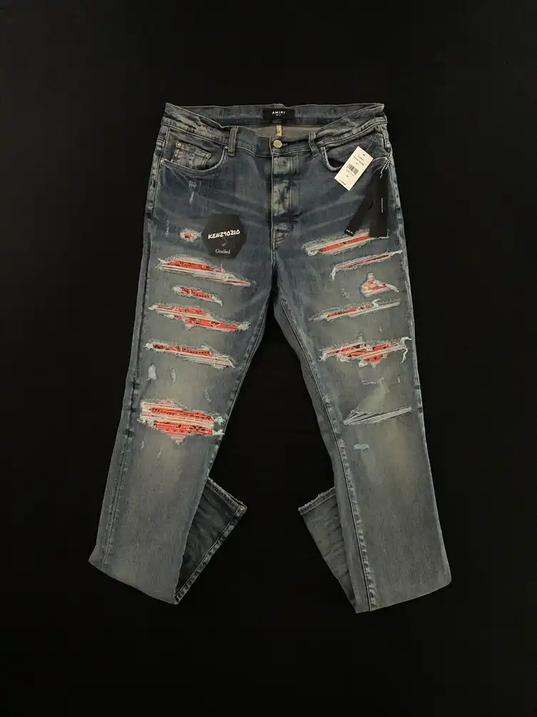 Amiri Orange Bandana Thrasher Denim Jeans