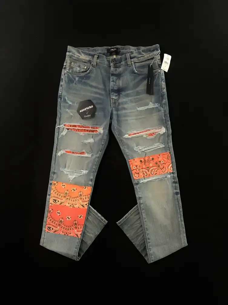 Amiri Orange Bandana Art Patch Denim Jeans