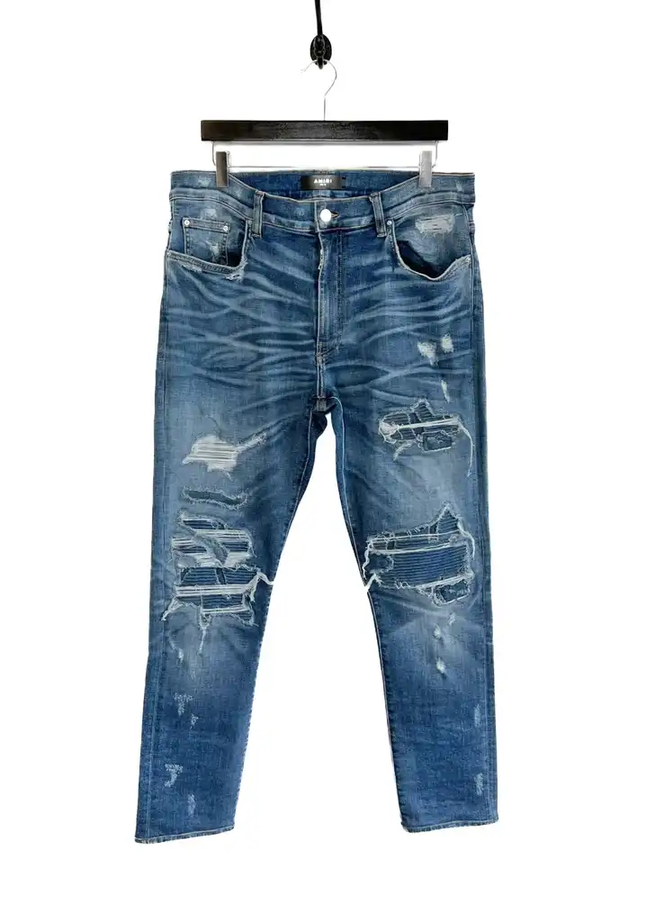 Amiri MX1 Blue Distressed Biker Jeans