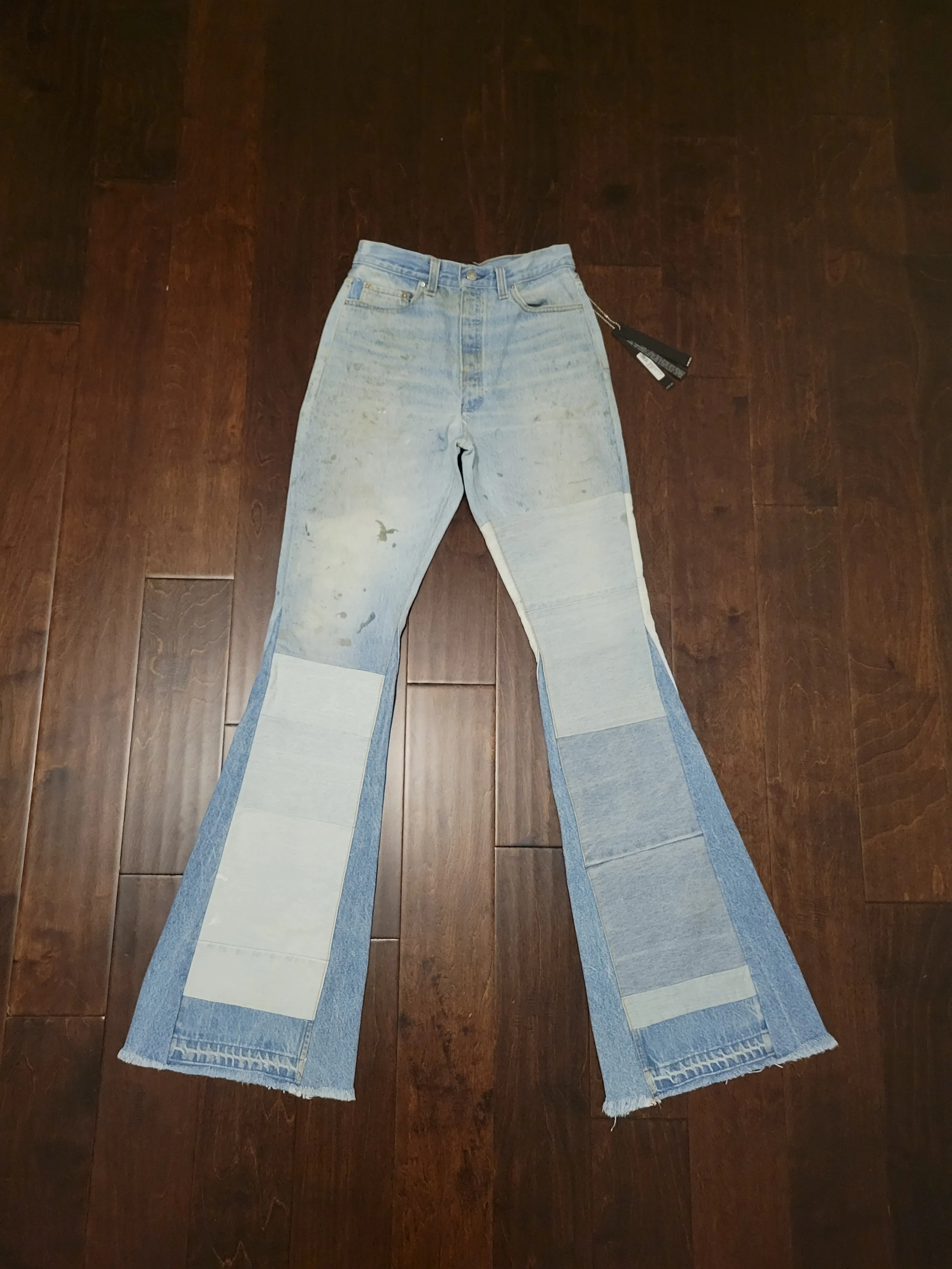 Amiri Flare Patch Reconstruct Blue Denim Stack Jeans
