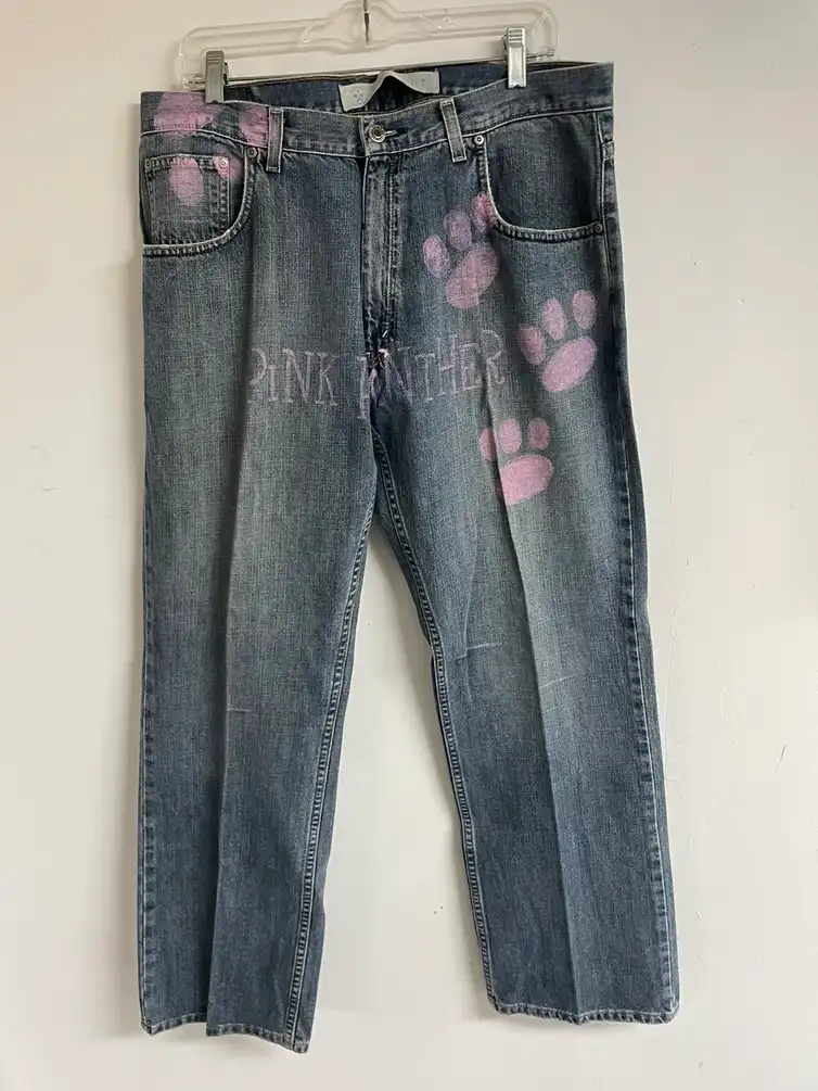 Pink Panther Custom Boot Cut Denim Jeans Sz 36x32