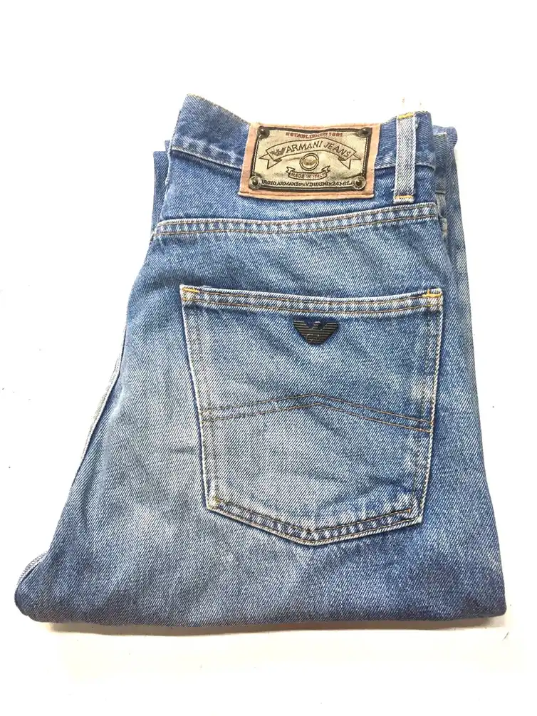 Vintage Armani jeans blue wash distressed denim italy