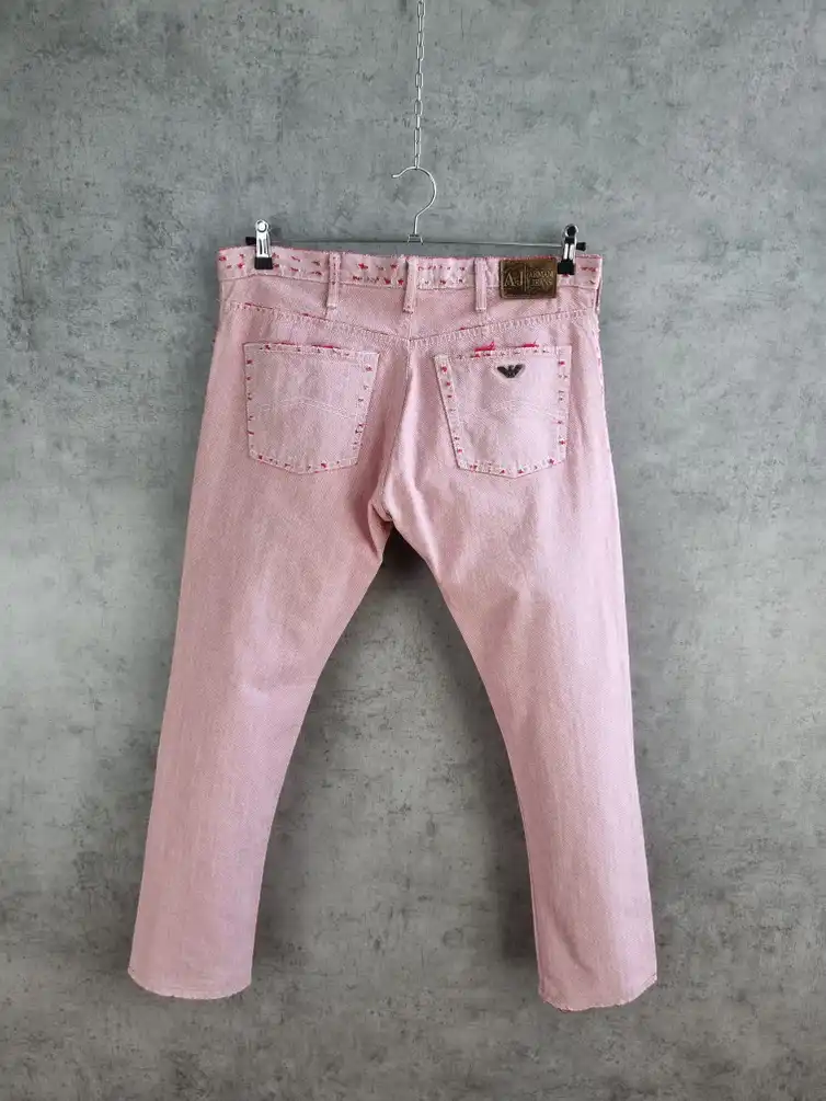 Rare 90s ARMANI Pink Jeans Ripped Denim Jeans Pants