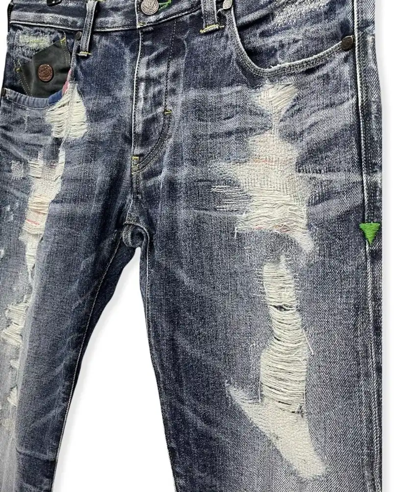 ARMANI Limited Edition Green Selvedge Thrashed Ripped Denim