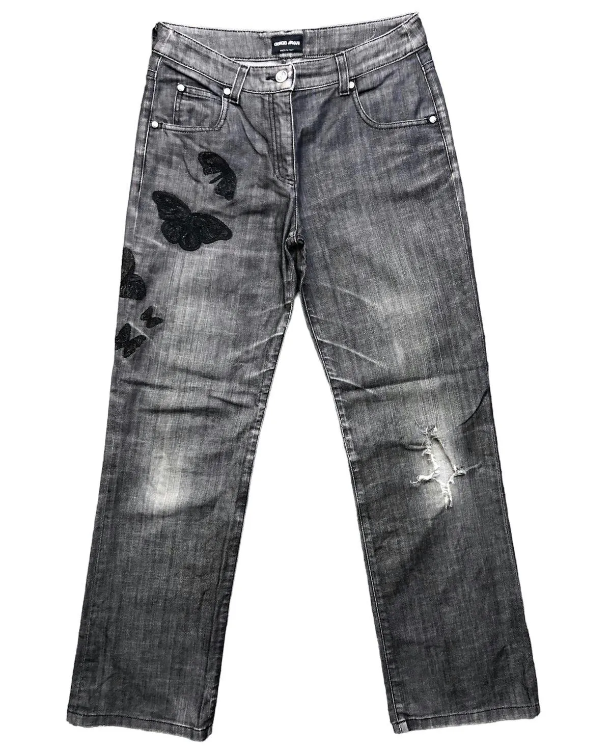 Giorgio Armani Embroidery Butterfly Distressed Jeans