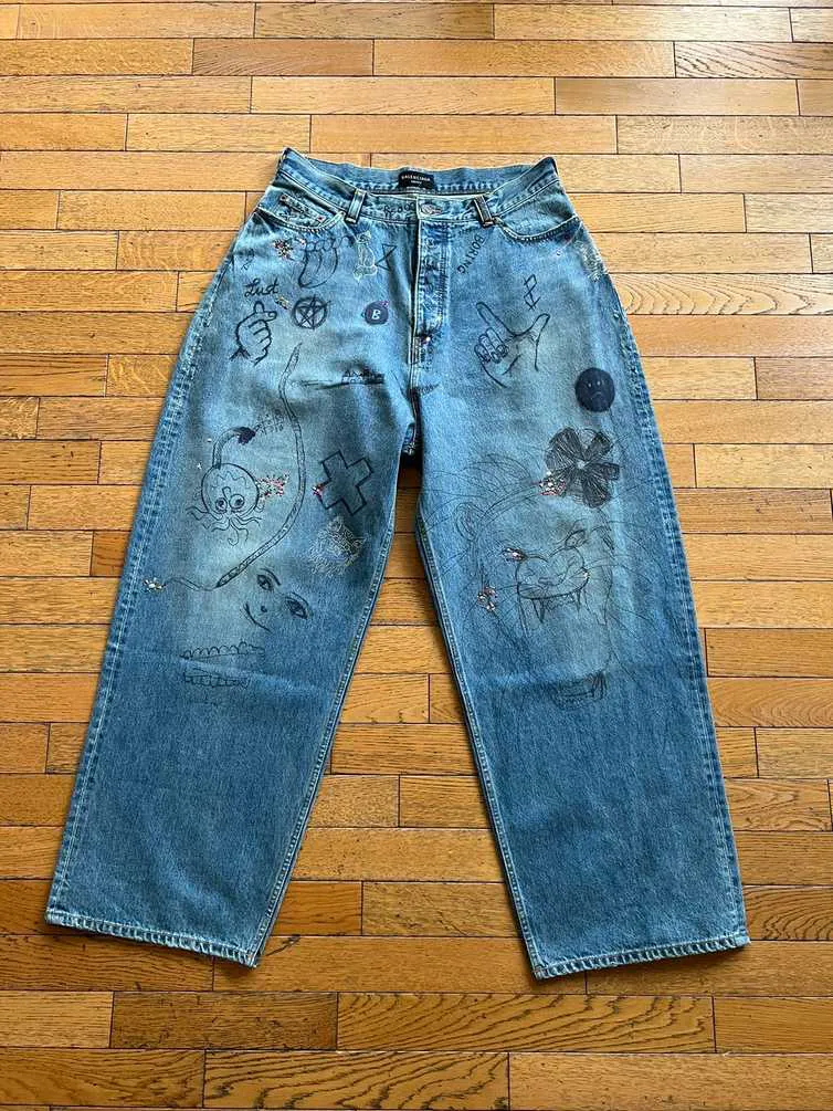 Super rare balenciaga rhinestone baggy distressed jean demna