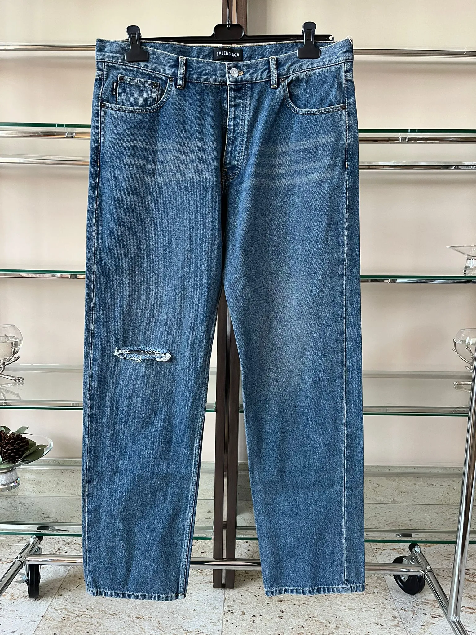 Distressed Knee Slit Archetype Denim in Blue