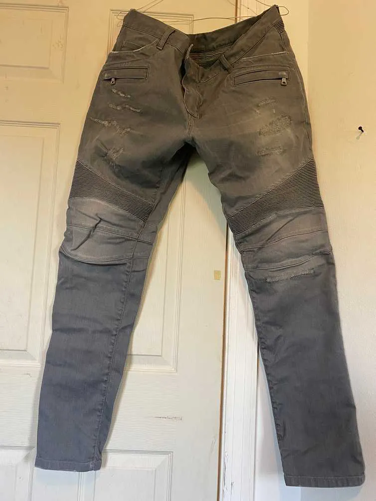 Balmain Biker Denim Distressed Jeans Pants