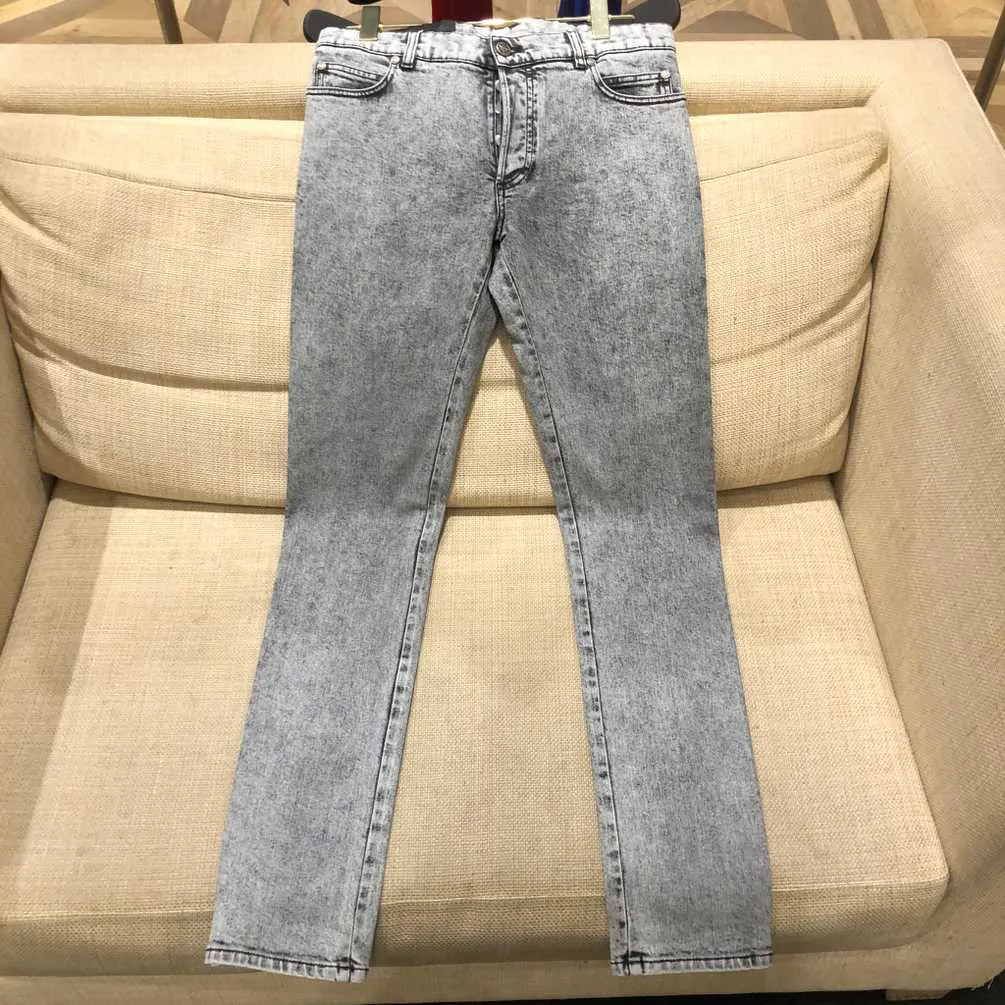 Embroidered Slim Jeans in Acid Grey