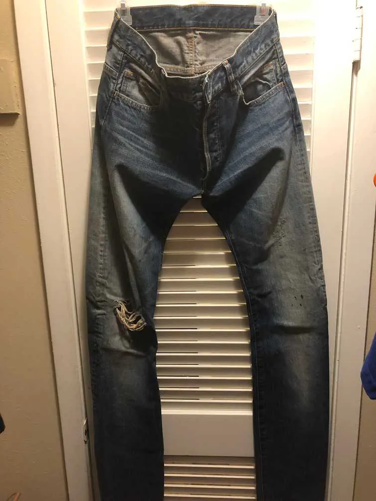 Balmain Knee Rip Blue Faded Twist faded jeans